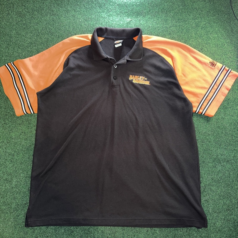 Harley Davidson Ocala  Embroidered Polo Men's 2XL Orange Black Polo Shirt